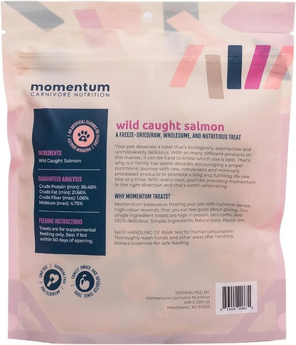 Momentum Carnivore Nutrition Freeze-Dried Wild-Caught Salmon Dog Treats & Cat Treats – Single-Ingredient, High-Protein, Grain-Free, Natural Source of Omega-3s – Made in USA – 3 oz Bag