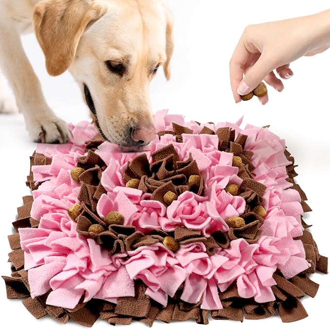 LIVEKEY Pet Snuffle Mat for Dogs, Dog Feeding Mat, Nosework Training Mats for Foraging Instinct Interactive Puzzle Toys (Brown&Pink)