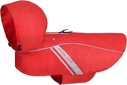VIVAGLORY Wetoff Dog Raincoat, Rain Coat for Dog All Seasons Adventure, Rain Jacket with Harness Hole & Hood, Reflective Lightweight Waterproof for Doggy & Puppy, XXS, Red