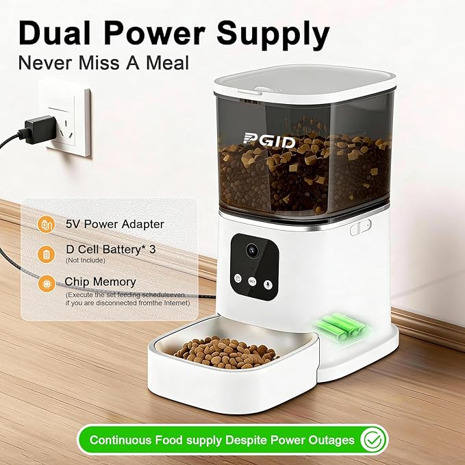 PGID Automatic Cat Feeder with 400W Camera,2.4G Auto Dog Feeder w Night Vision,Pet Feeder w2-Way Audio,Timed Cat Feeders for Dry Food,Dogs Food Dispenser w APP Control 5L