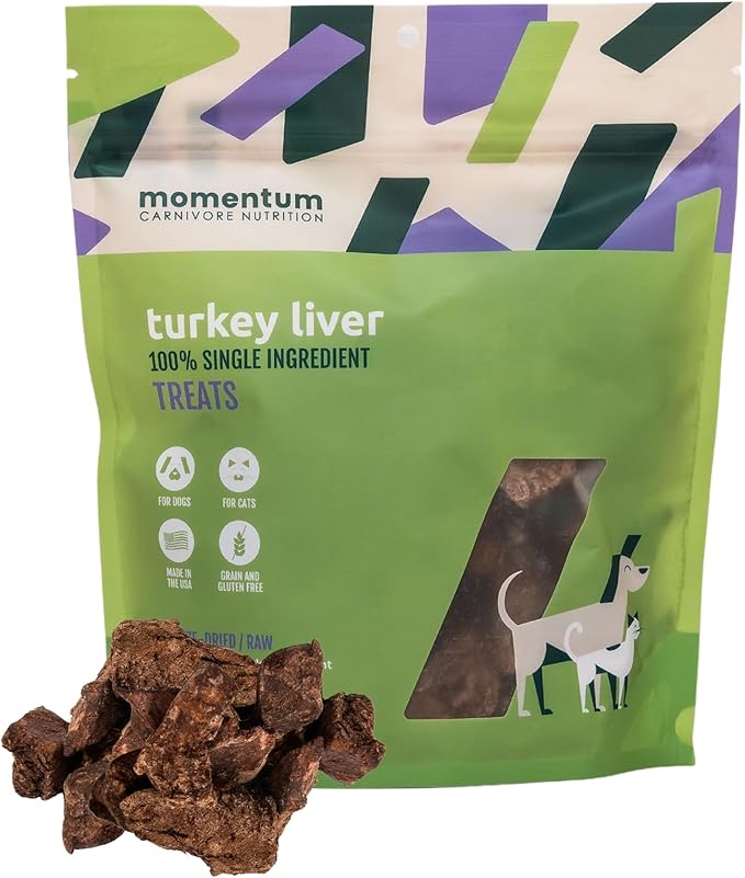 Momentum Carnivore Nutrition Freeze-Dried Turkey Liver Dog Treats & Cat Treats – Single-Ingredient, High-Protein, Grain-Free, Naturally Flavorful & Lean – Made in USA – 3.5 oz Bag