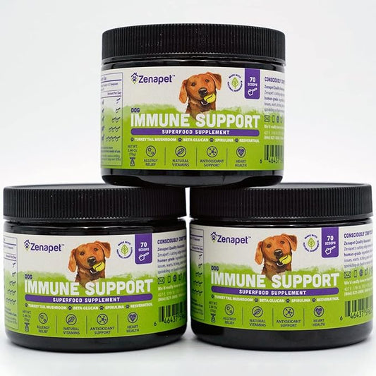 ZENAPET Dog Immune Support Premium Powder Topper, Turkey Tail, Spirulina & Beta-Glucan, Supports a Healthy Immune System & Digestion, Human-Grade, Made in USA