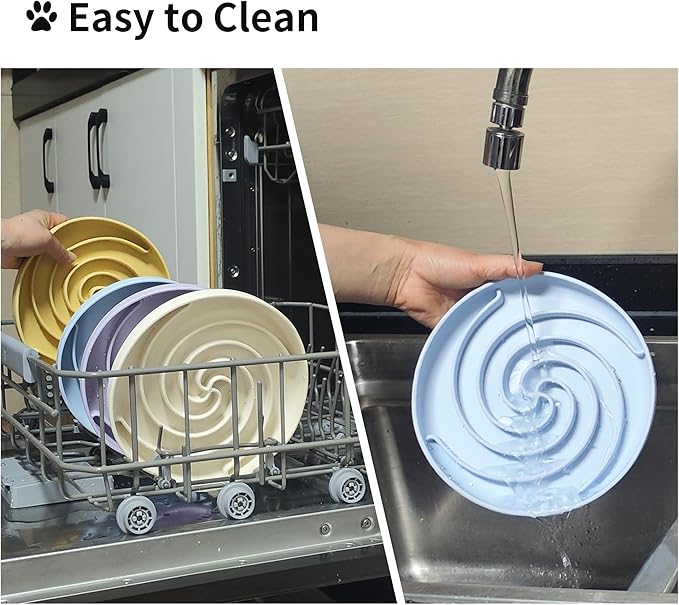 Slow Feeder Dog Bowls, Dishwasher Microwave Safe Silicone Puppy Puzzle Bowl with Non-Slip Design for Eating (Blue and Yellow)