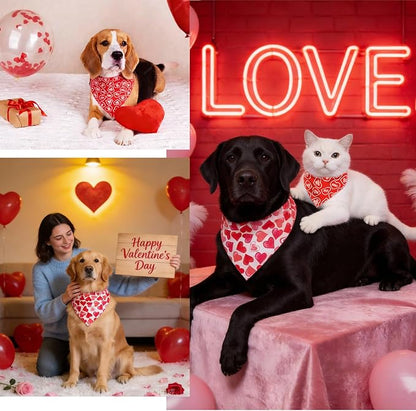 Dimidium Valentines Day Dog Bandanas 2 Pack - Double Sided Heart Patterns & Affection Phrases, Adjustable Snap Button, Romantic Costume Accessory for V-Day, Medium Large Breeds 30-75lbs