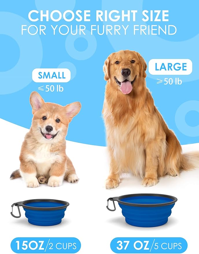 Aonkey Collapsible Dog Bowls with Bottle Carrier, 2 Pack Travel Dog Water Bowl Upgraded Carabiner, One-piece Molded Rim No Fall Off or Crack, Foldable Silicone Portable for Pets Walking Hiking 15oz