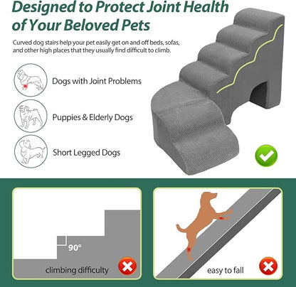 6 Tier Dog Stairs/Steps for High Bed, 27.5”H Non-Slip Pet Stairs Adjust to Left Side of Bed, Pet Steps for Puppies, Old Pets, and Injured Dogs, Gray
