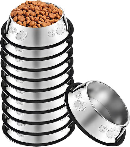 10 Pcs Stainless Steel Dog Bowl Pet Feeding Bowl with Rubber Base Non-Slip Pet Dishes Metal Dog Bowls Pet Food and Water Bowls for Small Medium Animals Kitten Rabbit (18.6 oz)