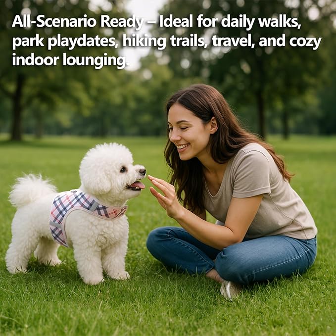 Dog Harness for Small Sized Dog,Hook-and-Loop Easy On/Off, Reflective Adjustable Soft Mesh Vest for Puppy (Checkered Beige,XXS)