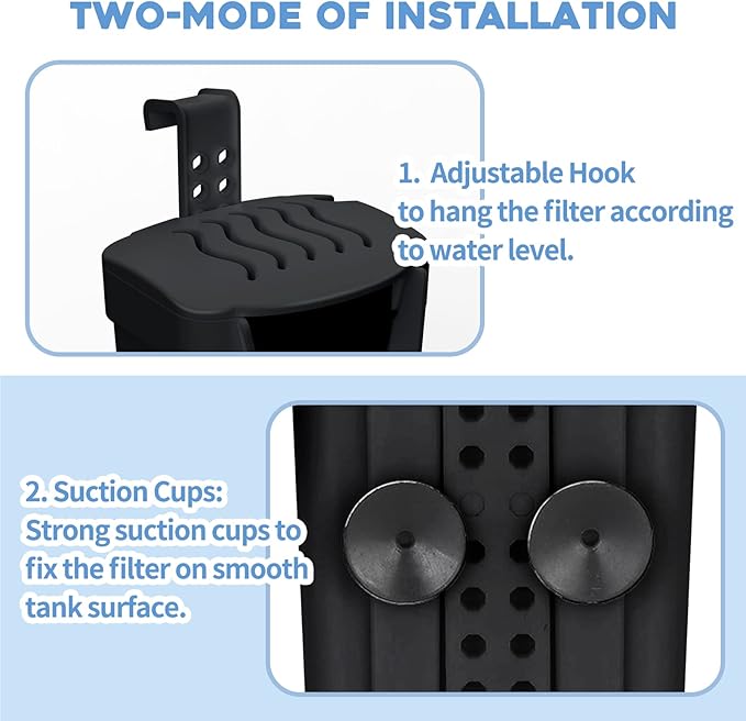 Aquarium Filter(3.5W), Fish Tank Filter, Turtle Tank Filter, Low-Water Filter for Small Fish Tank, Reptile Tank Up to 15Gallon, with 2 Cartridges(Black)