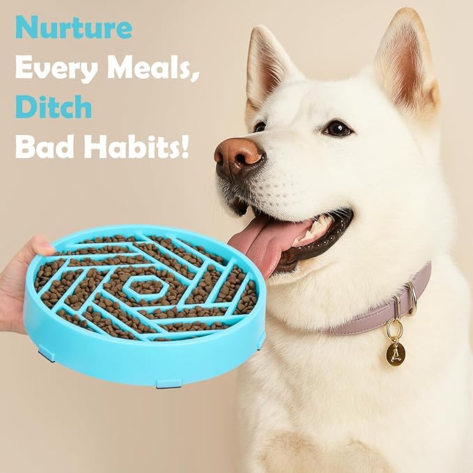 TOBYTO Slow Feeder Dog Bowls Large Medium Breed,Anti-Choking Slow Eating Dog Food Bowl,Non Slip Pet Slower Food Feeding Bowls Large Puzzle Slow Feeder Bloat Stop Maze Dog Dishes,Blue
