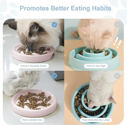 Slow Feeder Bowl for Cats and Small Dogs,Cilkus Fish Pool Design, Fun Interactive Bloat Stop Puzzle Feeder Bowl Healthy Eating Diet Made of Melamine Food Grade Material Dishwasher Safe (Pink)