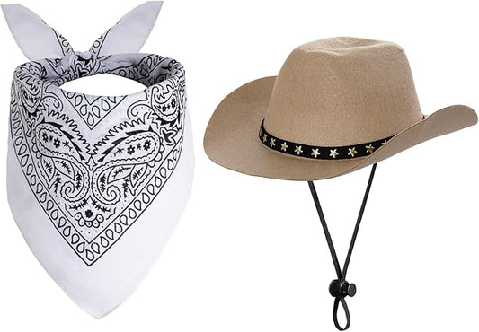 choyaxo Halloween Costumes for Dogs Cat Pet Cowboy Costume Cowboy Hat with Bandana Set for Halloween, Christmas, Holiday, Party, Cosplay (Khaki, Large)