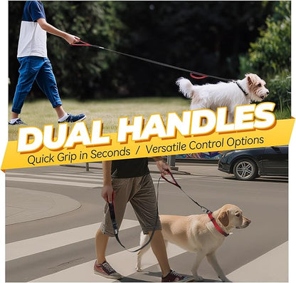 VIVAGLORY Dog Leash Lighthook Double Handle Dog Leash with Traffic Handle & Locking Carabiner for Walking & Training, Traffic Control Lightweight Carabiner for Puppy Pet, 5ft x 1in, Black