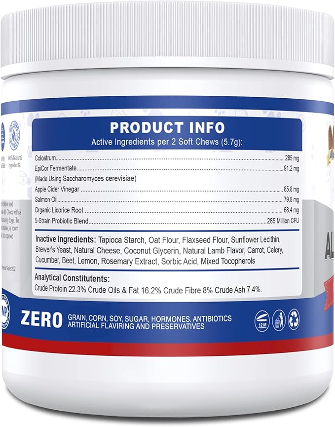 Dog Allergy Chews 200PCS Allergy and Immune Chews for Dogs Anti Itch Immune Treats Skin & Coat Supplement with Probiotics Itchy Skin Relief Treatment Pills for Skin Itchy Licking Seasonal Allergies