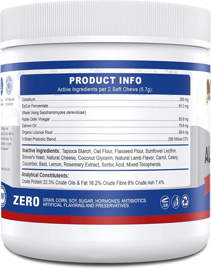 Dog Allergy Chews 200PCS Allergy and Immune Chews for Dogs Anti Itch Immune Treats Skin & Coat Supplement with Probiotics Itchy Skin Relief Treatment Pills for Skin Itchy Licking Seasonal Allergies