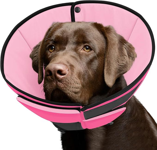 Queenmore Dog Cone XL, Soft Dog Cones for Large Dogs After Surgery, Cone for Dogs to Stop Licking, Elizabethan Collar for Pet, Alternative to Recovery Collar for Large Breeds, Pink XL