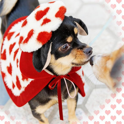 2 Pieces Valentines Day Dog Costume Set Including Beret Hats and Red Heart Love Dog Cloak Funny Puppy Xmas Costumes Holiday Outfits Clothes for Pet Cats(Small)