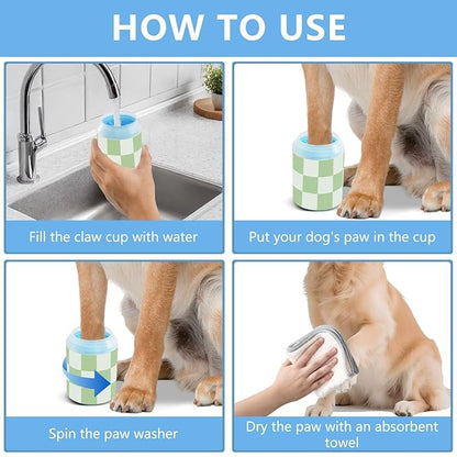 Dog Paw Cleaner Mudbuster Dog Foot Washer for Small Medium Large Dogs Cats Premium Pet Supplies Checkered Mint Green and White