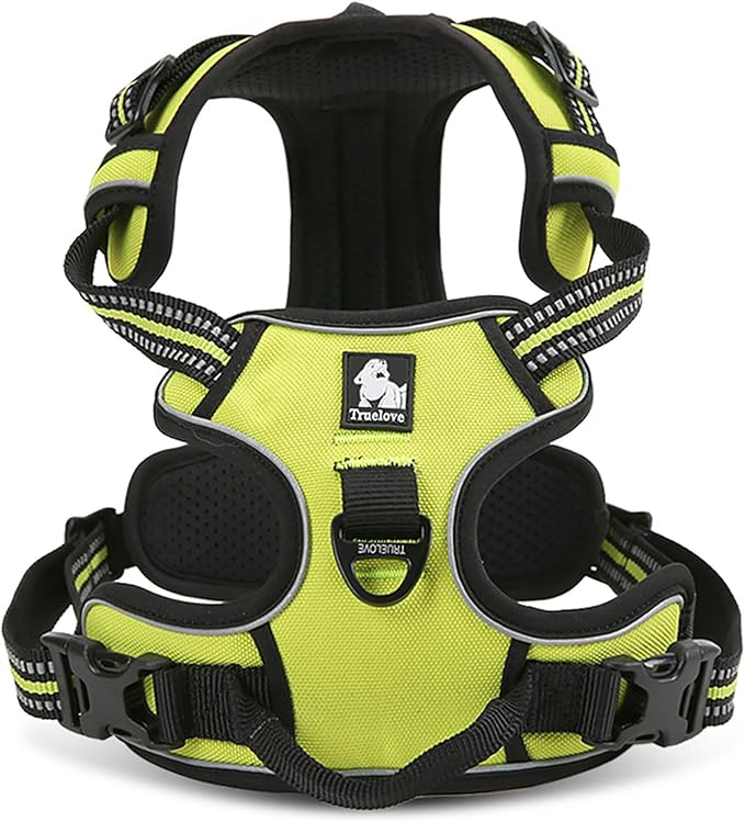 TRUE LOVE Adjustable No-Pull Dog Harness Reflective Pup Vest Harnesses Comfortable Control Brilliant Colors TLH5651(Neon Yellow,L)