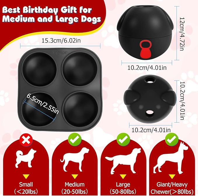 Yipetor 3In1 Treat Dispensing Dog Toys, Heavy Duty Frozen Dog Treat Ball - Slow Feeding Puppy Lick Bowl Tough Chew Toy for Large Medium Dogs to Keep Them Busy/Relief Anxiety/Puzzle Stimulate