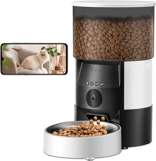 Ducksky Automatic Cat Feeder with Camera, 2.4Ghz WiFi Timed Dog Food Dispenser with APP Control, 3L Auto Dry Food Feeders for Pets with HD Video, 1-8 Meals/Day, 10s Voice Recorder (Camera and WiFi)