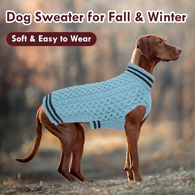 Large Dog Sweater, Fall Winter Warm Turtleneck Pullover, Thick Soft Stretchy Knit for Sensitive Skin, Fleece Christmas Sweaters for Dogs Girl Boy Easy on, Blue L