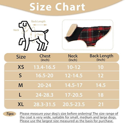 Winter Coat for Small and Medium Dogs, Puppy Plaid Jacket, Cotton Coat for Cold Weather, Windproof Warm Dog Garments, Pet Thickened Outfits Indoor Outdoor, Red S
