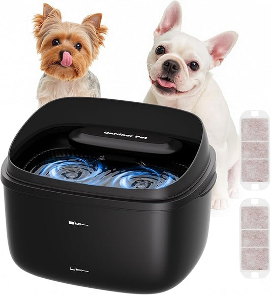 Gardner Pet Dog Bowls 1 Gallon Pet Water Fountain, Vortex Dog Water Bowl Dispenser, Ultra Quiet Automatic Cat Fountain with Filter, Splash-Proof, Without Adapter (UV, Black)
