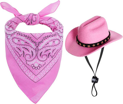 choyaxo Halloween Costumes for Dogs Cat Pet Cowboy Costume Cowboy Hat with Bandana Set for Halloween, Christmas, Holiday, Party, Cosplay (Pink, Medium)