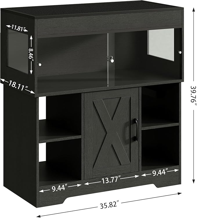 Herture 40 Gallon Reptile Terrarium Tank with Storage Cabinet, Reptile Tank with Stand, for Leopard Geckos, Corn Snakes, Juvenile Pets, Sliding Acrylic Doors, Mesh Top, Power Outlet, Black PX03RTB