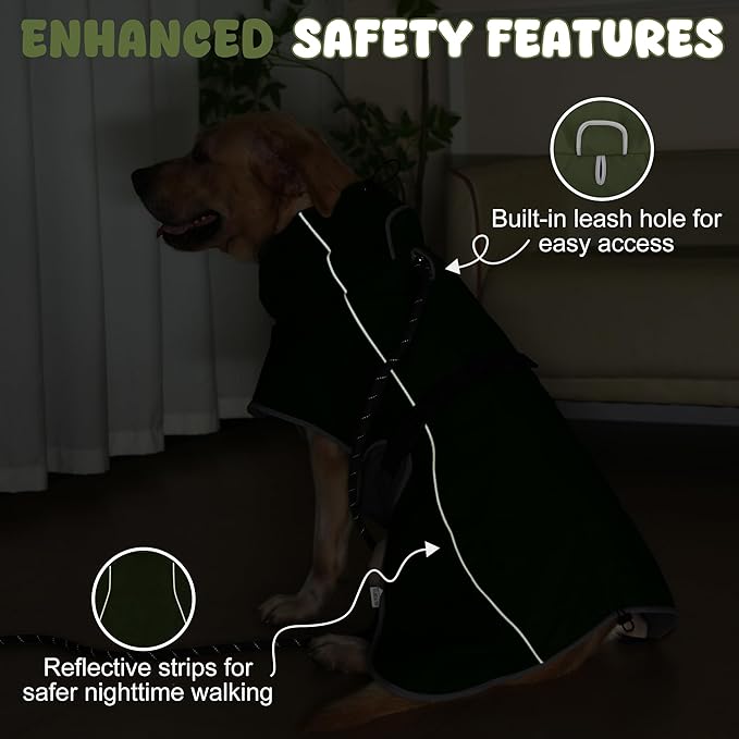 Dog Raincoat, Waterproof Dog Coat with Reflective Straps, Leash Hole & Polar Fleece Lining, Winter Snow Rain Coat for Small, Medium & Large Dogs, Warm, Windproof Vest Jackets
