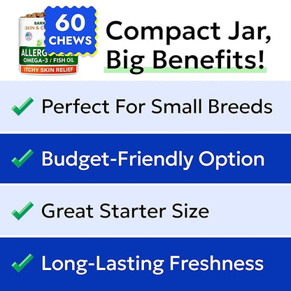 BARK&SPARK Dog Allergy Relief Chews - Anti-Itch Skin & Coat Supplement - Omega 3 Fish Oil - Itchy Skin Relief Treatment Pills - Itching&Paw Licking - Dry Skin&Hot Spots - (60 Immune Treats - Chicken)