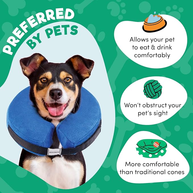 BENCMATE Inflatable Dog Cone Collar Alternative, Soft Dog Cone for Small Medium Large Dogs and Cats, Neck Recovery ECollar Donut Collar After Surgery (Large+, Pink)