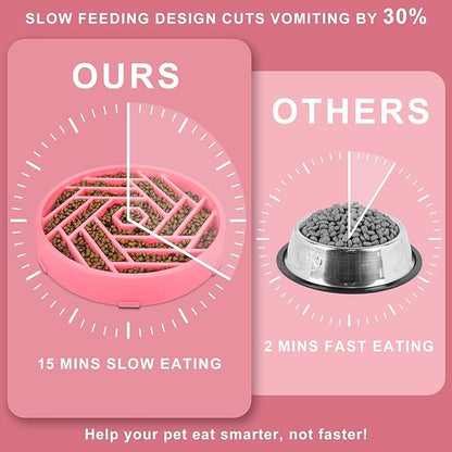 TOBYTO Slow Feeder Dog Bowls Large Medium Breed,Anti-Choking Slow Eating Dog Food Bowl,Non Slip Pet Slower Food Feeding Bowls Large Puzzle Slow Feeder Bloat Stop Maze Dog Dishes,Pink