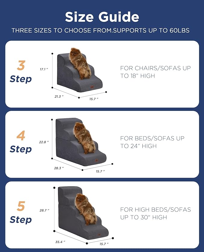 Beige Curved Dog Stairs Ramp for High Beds 22.8" H, 4-Step Dog Steps for Couch Sofa and Chair, Pet Stairs for Cats, Non-Slip Balanced Pet Steps