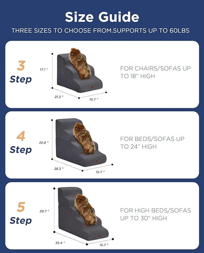 Gray Curved Dog Stairs Ramp for High Beds 28.7" H, 5-Step Dog Steps for Small Dogs and Cats, Pet Stairs for High Bed Climbing, Non-Slip Balanced Pet Step