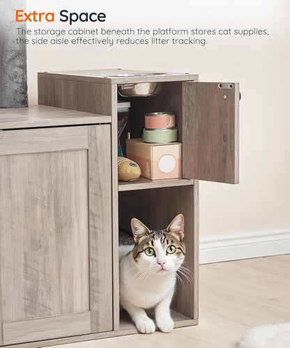 HOOBRO Cat Tree with Litter Box Enclosure, 68.9" H Cat Tower with Food Bowl and Storage, Hidden Litter Enclosure Furniture, All-in-One Modern Cat Condo, with House, Hammock and Perch, Greige BG80MZ03