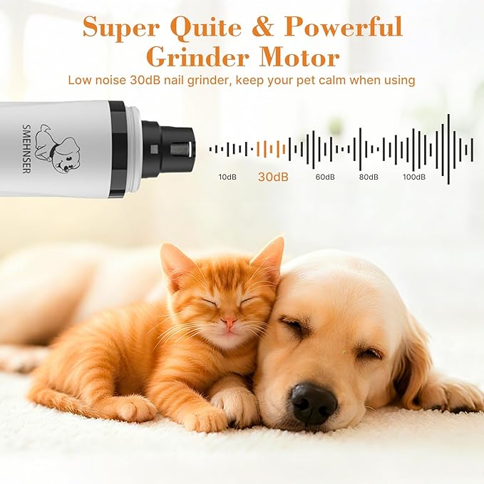 ahansi Dog Nail Grinder, 2026 Upgrade Quiet Dog Nail Grinder Cordless with LED Light & 3 Speeds, Quick USB Rechargeable Dog Nail Trimmer for Thick and Long Nails (1pc+2 Heads)