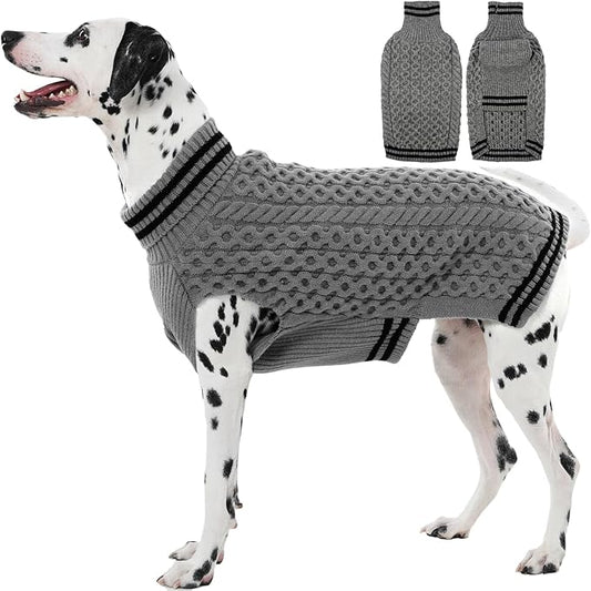 Large Dog Sweater, Fall Winter Warm Turtleneck Pullover, Thick Soft Stretchy Knit for Sensitive Skin, Fleece Christmas Sweaters for Dogs Girl Boy Easy on, Grey L