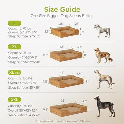 XXL Dog Bed for Extra Large Dogs, Giant Orthopedic Dog Bed with Cooling Gel Memory Foam, Waterproof Pet Bed with Removable Washable Cover, 53" Pet Sofa Bed Dutch Velvet with Bone Toy, Brown