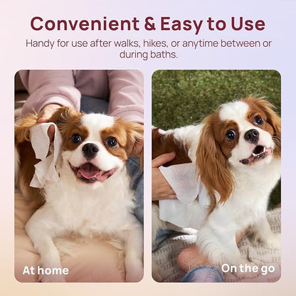 HICC PET Wipes for Dogs and Cats, Vet-Recommended Pets Cleaning Wipes, Deodorizing Hydrating, Nourishes Smoothes Fur, Fermented Coconut Oil Grooming Paws Body and Butt, Horse Skin Coat, Rose, 100pcs