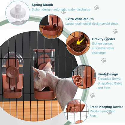 Lemtrflo Hanging Automatic Food Water Dispenser,Gravity Rabbit Feeder and Water Dispenser Set for Bunny Chinchilla Guinea Pig Hedgehog Ferret