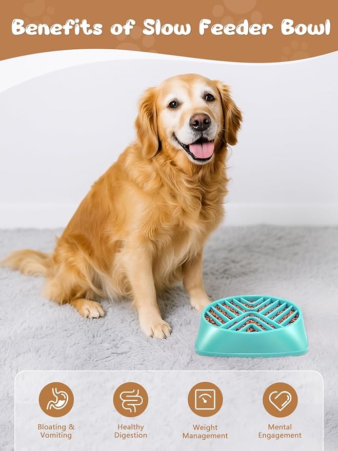 KASBAH Slow Feeder Dog Bowls Large Breed, Holds 5 Cups Wet or Dry Food for Large and Medium Dogs,Puzzle Maze for Fast Eaters,Square Base,Non-Slip, Made Without BPA,Helps Prevent Bloat & Aid Digestion