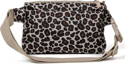 Dog Walk & Train Sling Bag - Hands-Free 2-In-1 Treat Pouch, Poop Bag Holder, Clicker, Phone Pocket - Crossbody/Fanny Pack, Adjustable Strap - Leopard