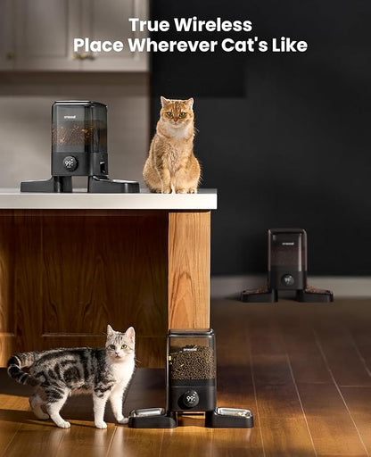 oneisall Cordless WiFi Automatic Cat Feeder for 2 Cats, Rechargeable 100-Day Battery Operated Auto Cat Feeder, 20 Cups/5L Timed Cats Food Dispenser Automatic for Large Kibble, Smart App Control