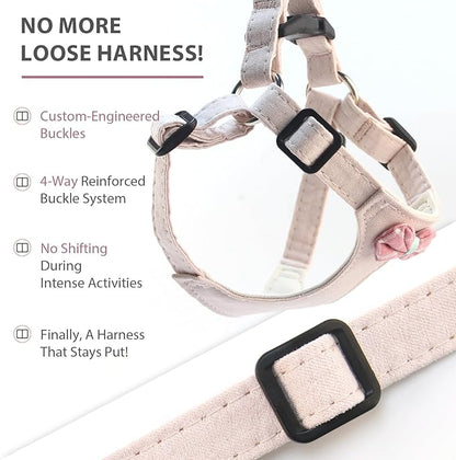 Small Dog Harness with Leash and Bow Tie, Cute Breathable Puppy Harness Easy for Walking, No Pull No Choke Escape Proof Pet Harness, Sakura Pink S