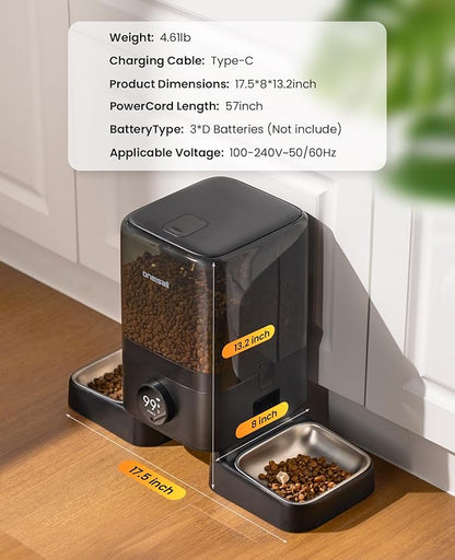 oneisall Cordless WiFi Automatic Cat Feeder for 2 Cats, Rechargeable 100-Day Battery Operated Auto Cat Feeder, 20 Cups/5L Timed Cats Food Dispenser Automatic for Large Kibble, Smart App Control
