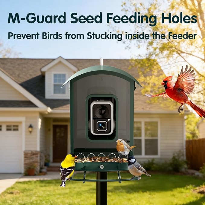 Humbirdy-Bird Feeder with Camera, 8MP Ultra HD Video & Photo, 10x Slow-Motion, 4K 30fps Live View, No Subscription, AI Identify, 2.4G/5G Wi-Fi, Solar Powered, Dural Metal, Unique Bird Watching Gifts