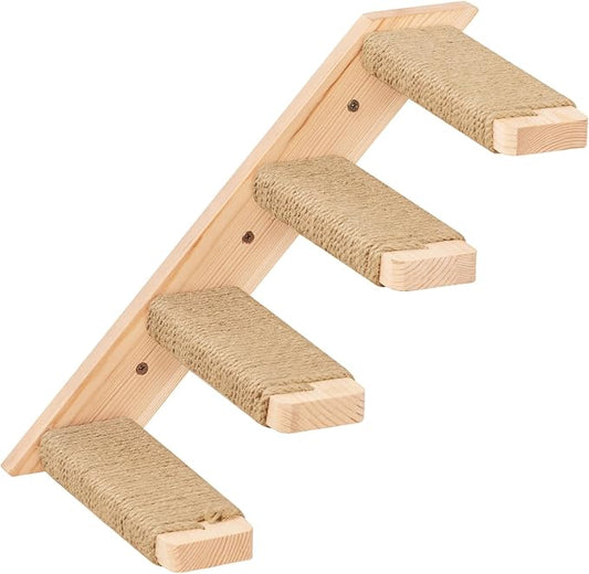 Cat Climbing Shelves Four Stair Shelf Wall Mounted Reversible Left & Right Direction, Cat Stairway Shelf for Climbing with Sisal Rope Ladder Wall Pets Furniture