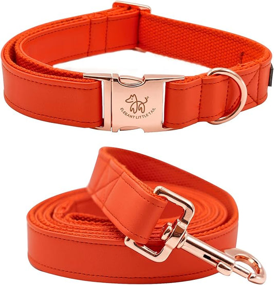 Elegant little tail Leather Dog Collar and Leash, Girl or Boy Durable Pet Collar, Fall Dog Collar Adjustable Dog Collars for Large Dogs